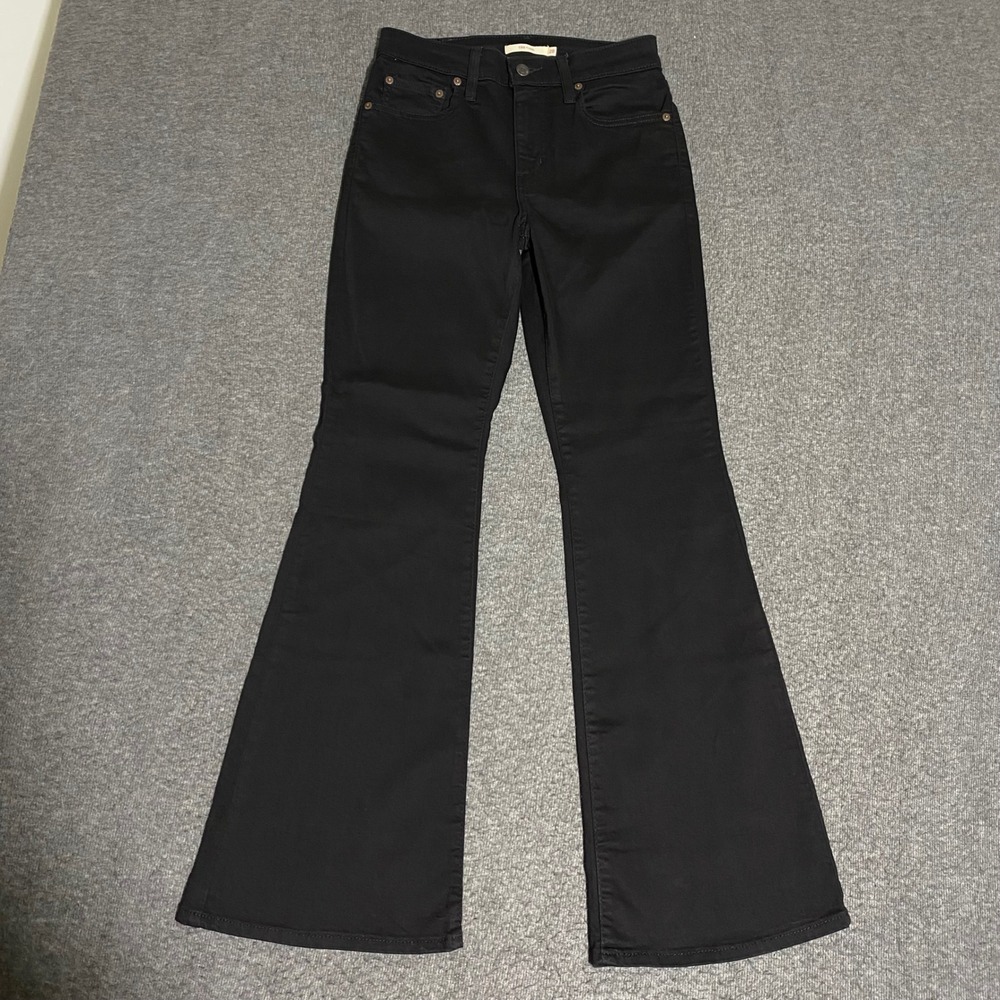 Levis 726 High Rise Flare Jeans Black WaterLess Denim W28 L32 A3410-0007